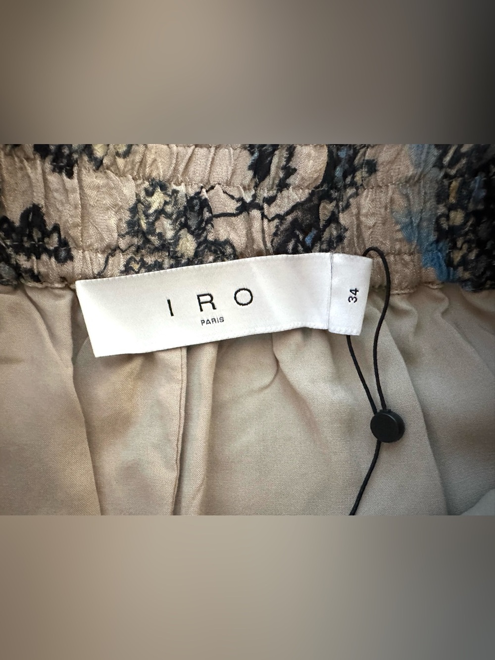 IRO Taupe Floral Drawstring Silk Shorts with Blue & Black Print - Picture 8 of 10